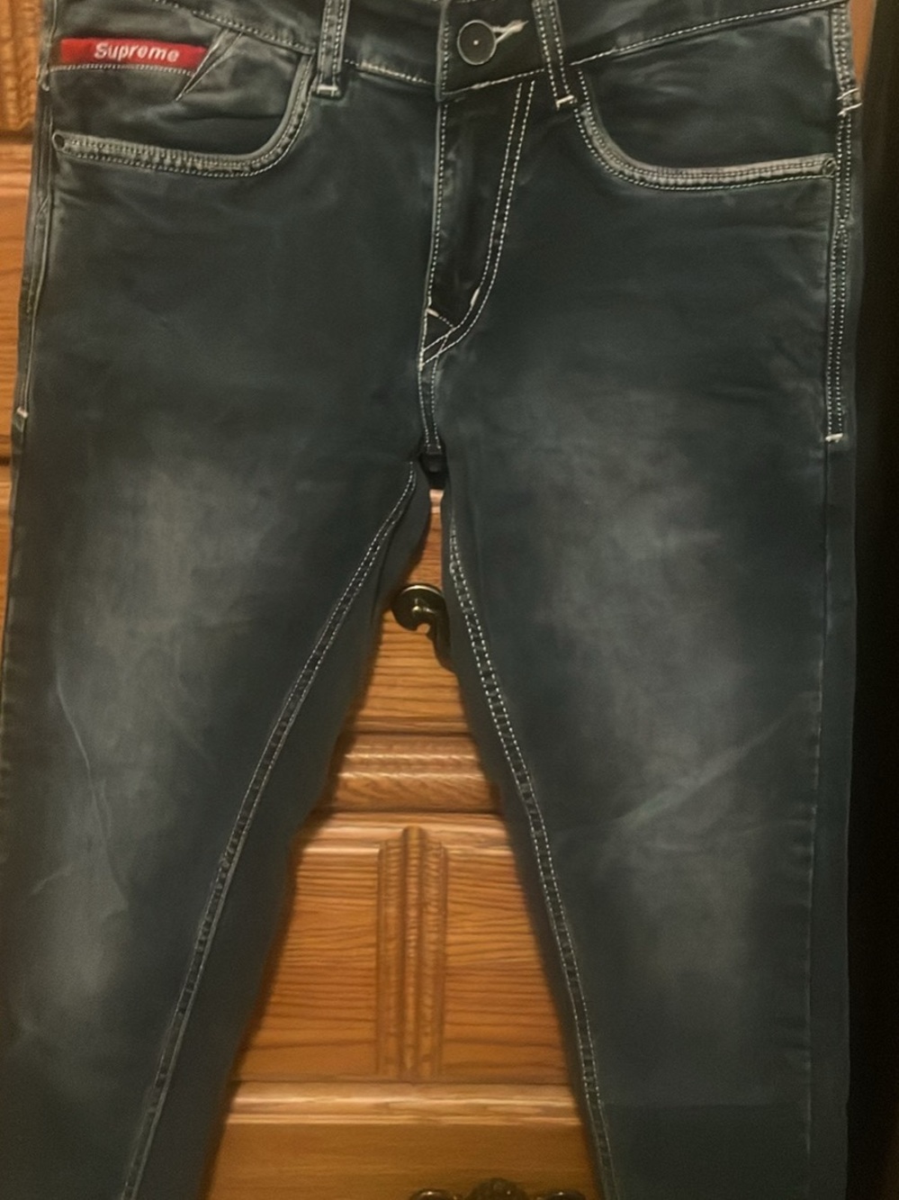 Supreme Men's Faded Navy Skinny Jeans